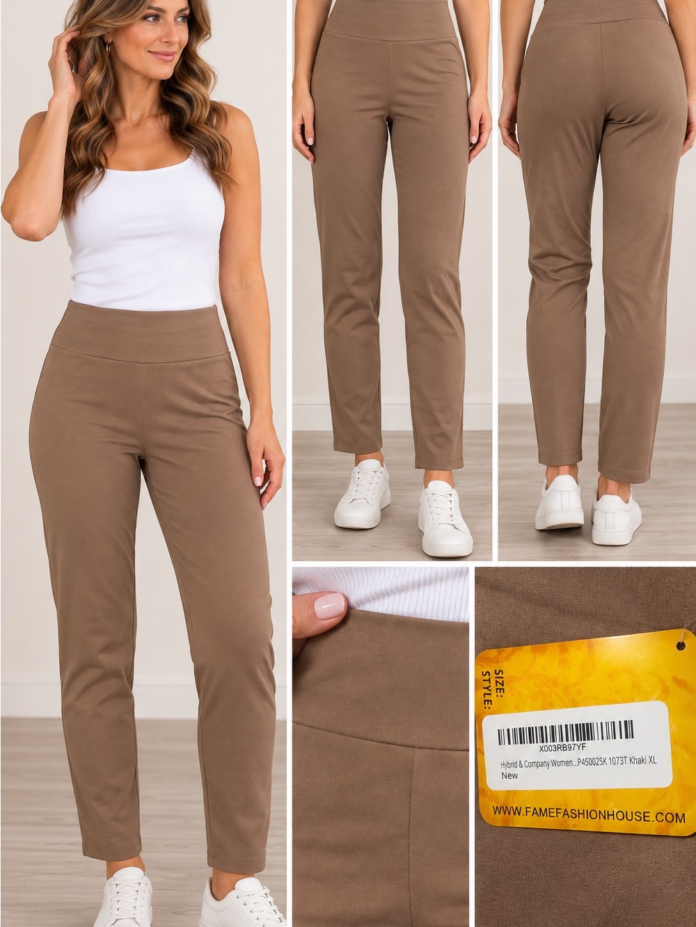 Hybrid & Company Taupe Pull-On Straight Leg Pants